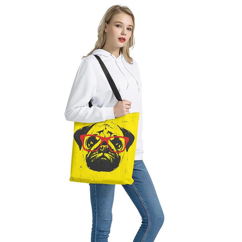 Pug With Glasses Portrait Print Tote Bag