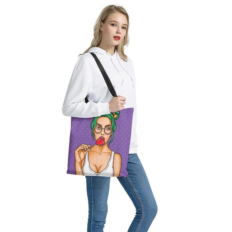 Punk Girl And Lollipop Print Tote Bag