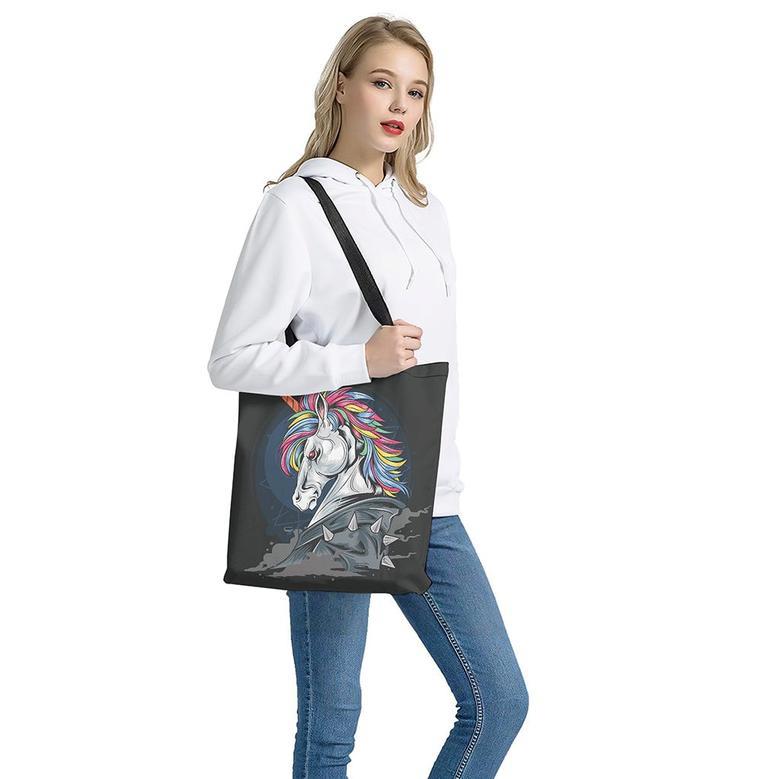 Punk Unicorn Print Tote Bag