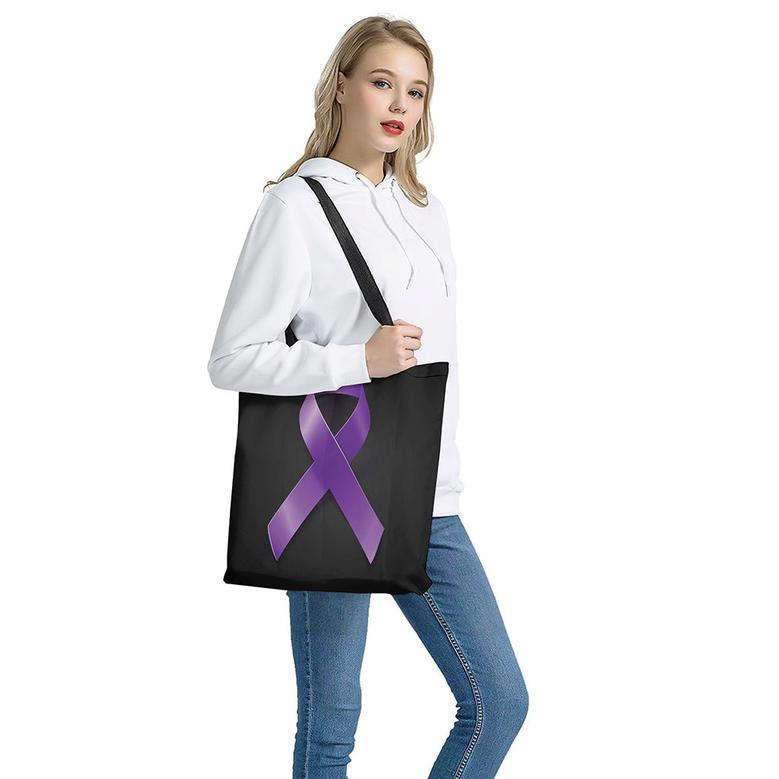 Purple All Cancer Awareness Ribbon Print Tote Bag