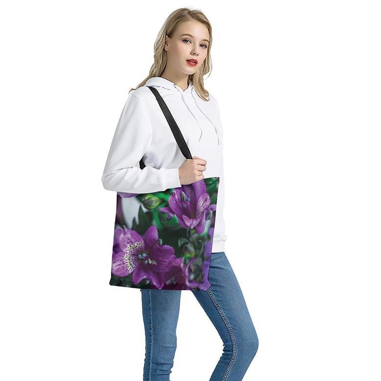 Purple Alstroemeria Print Tote Bag