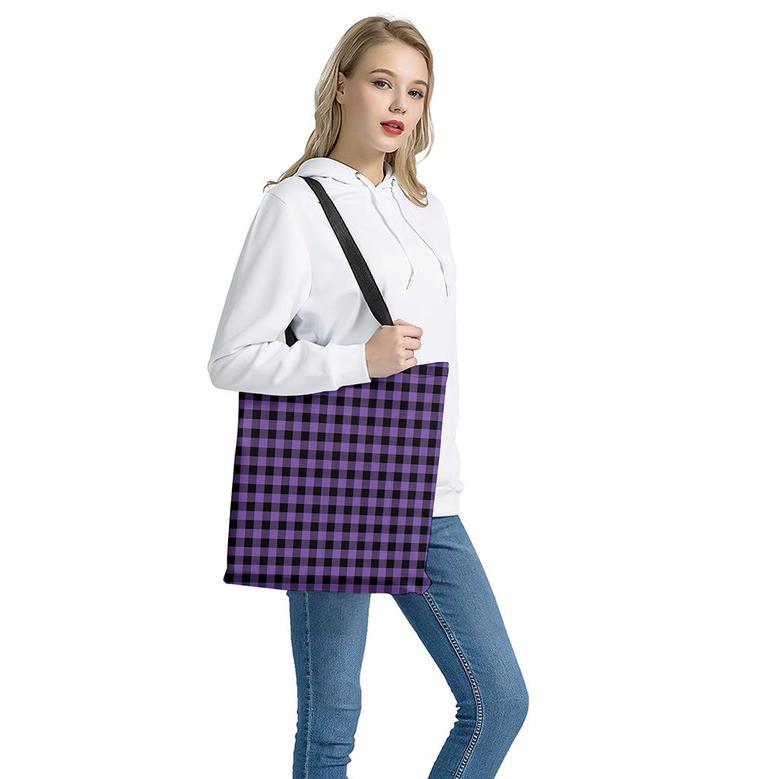 Purple And Black Buffalo Check Print Tote Bag