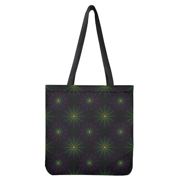 Purple And Green Spider Web Print Tote Bag