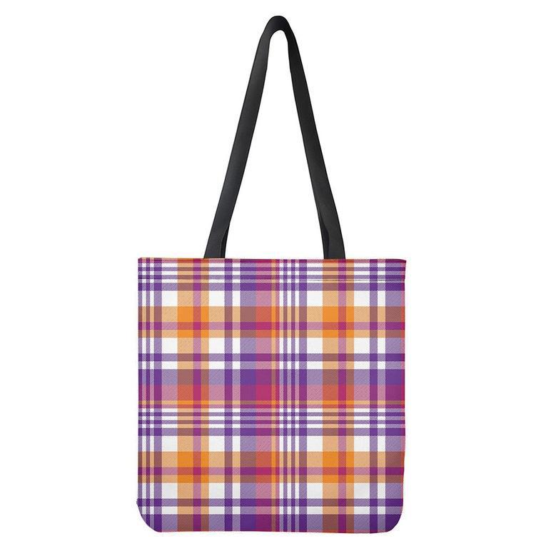 Purple And Orange Madras Plaid Print Tote Bag