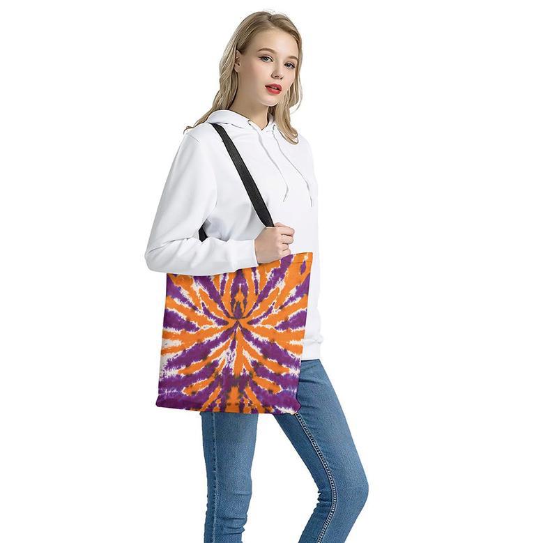 Purple And Orange Spider Tie Dye Print Tote Bag