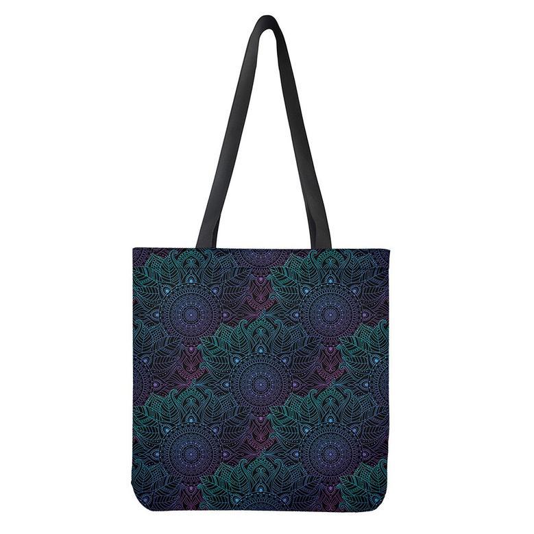 Purple And Teal Mandala Print Tote Bag