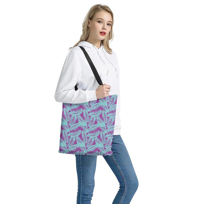 Purple And Teal Tropical Leaf Print Tote Bag