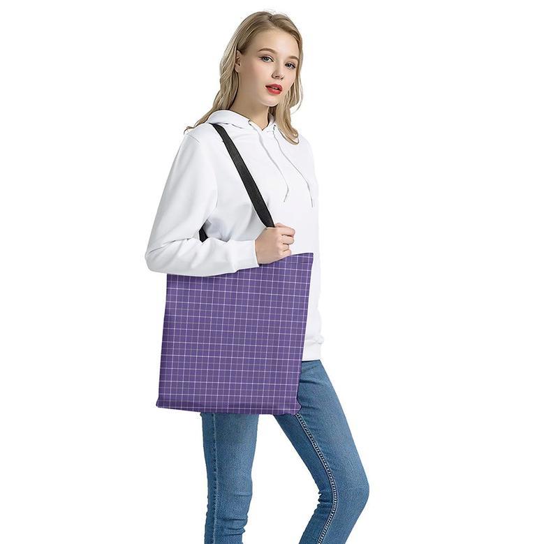 Purple Grey And White Tattersall Print Tote Bag