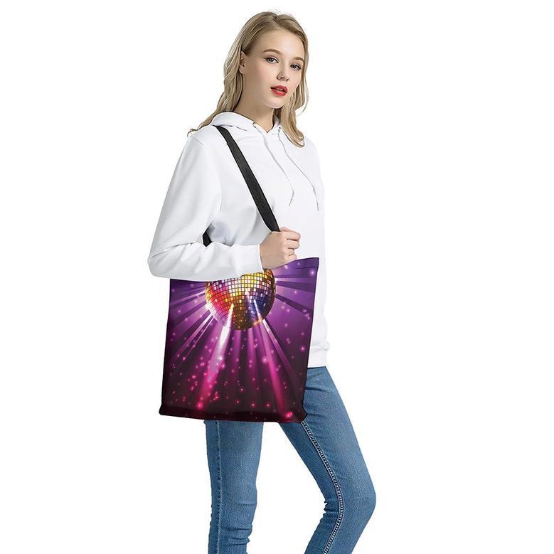 Purple Light Disco Ball Print Tote Bag