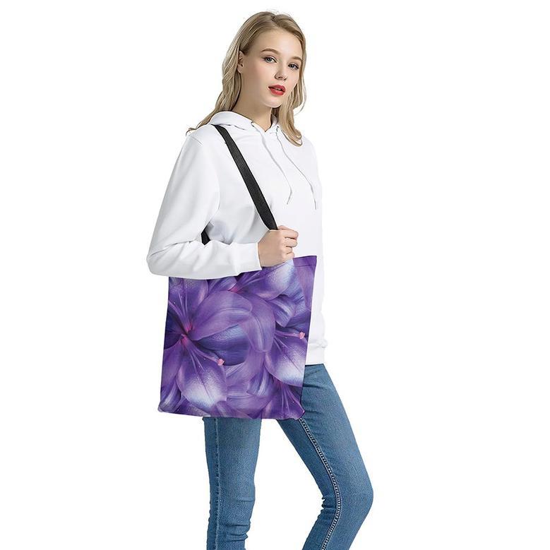 Purple Lily Flower Print Tote Bag