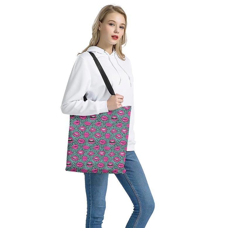 Purple Lips Pattern Print Tote Bag