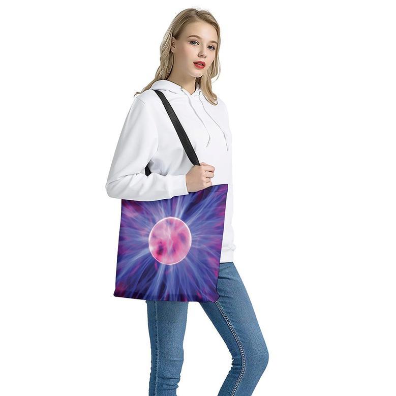 Purple Plasma Ball Print Tote Bag