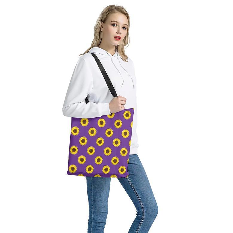 Purple Sunflower Pattern Print Tote Bag