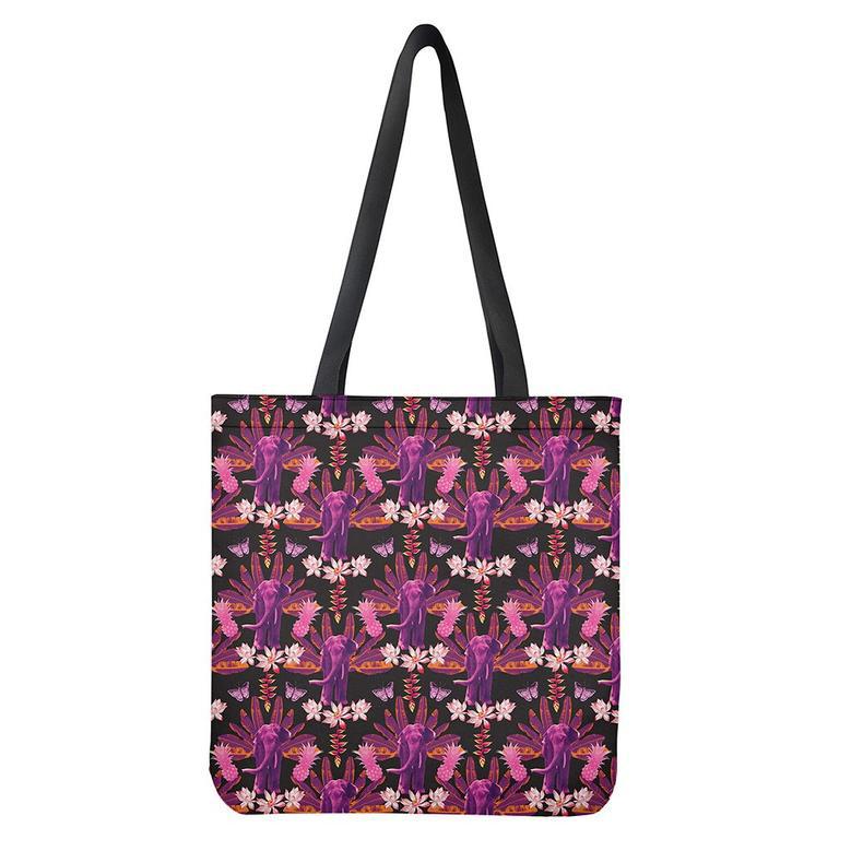 Purple Tropical Elephant Pattern Print Tote Bag