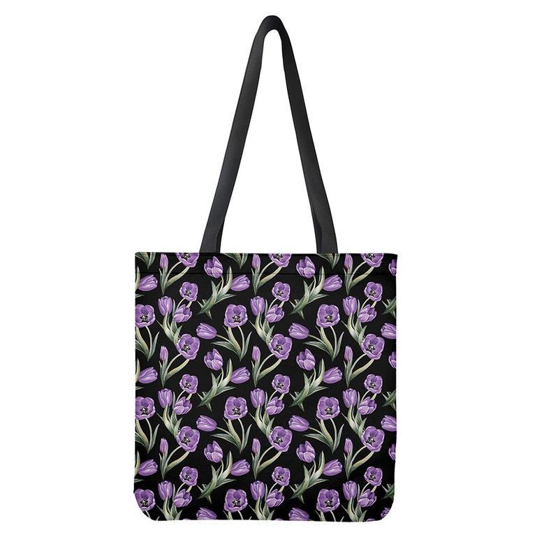 Purple Watercolor Tulip Pattern Print Tote Bag