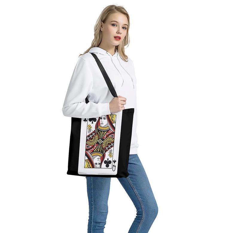 Queen Of Clubs Playing Card Print Tote Bag