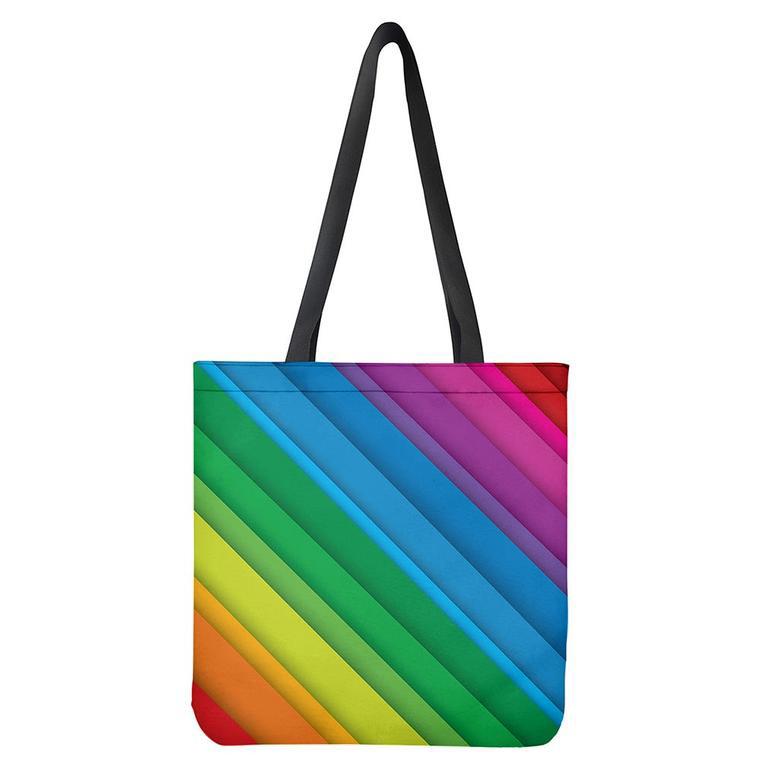 Rainbow Diagonal Lines Pattern Print Tote Bag