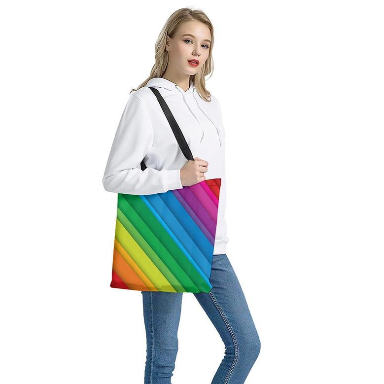 Rainbow Diagonal Lines Pattern Print Tote Bag