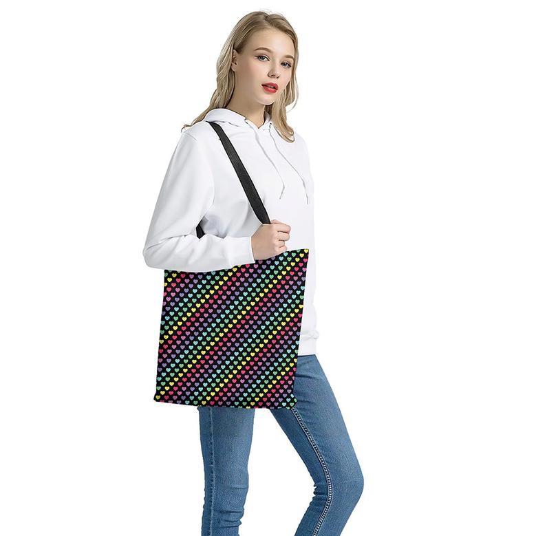 Rainbow Heart Pattern Print Tote Bag