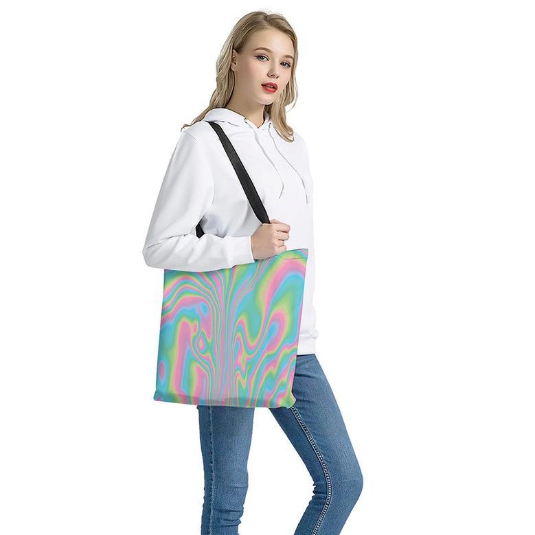 Rainbow Holographic Print Tote Bag