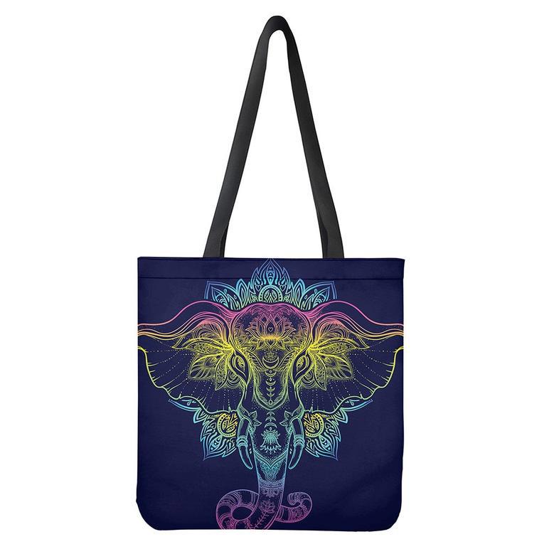 Rainbow Indian Elephant Print Tote Bag