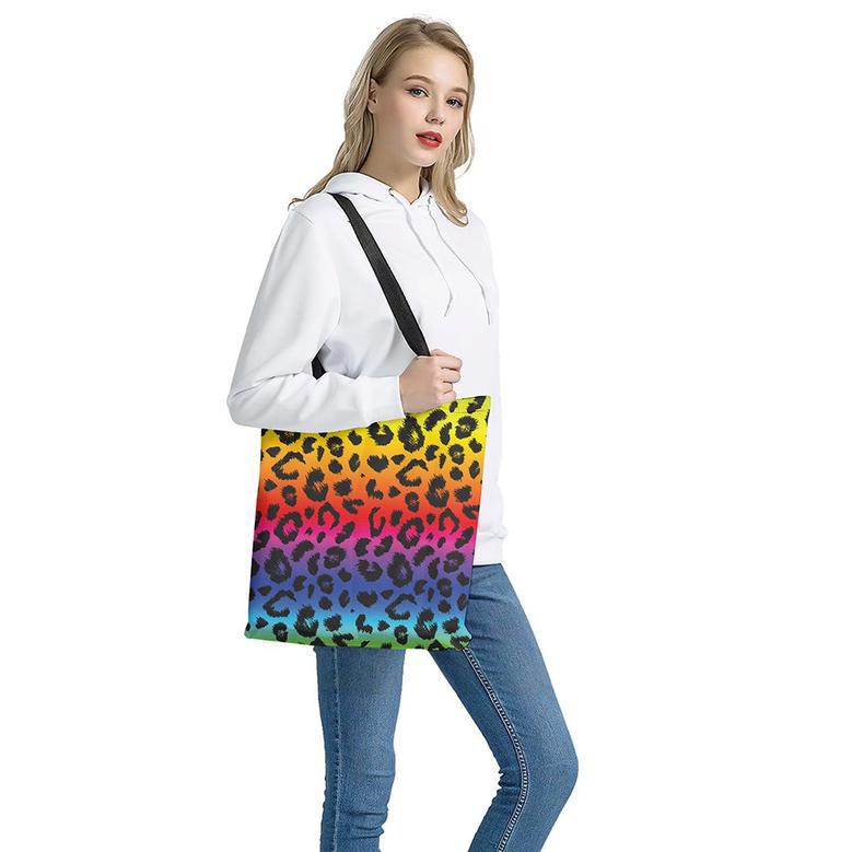 Rainbow Leopard Print Tote Bag