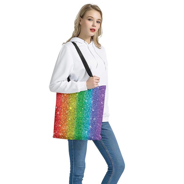 Rainbow (Not Real) Glitter Print Tote Bag