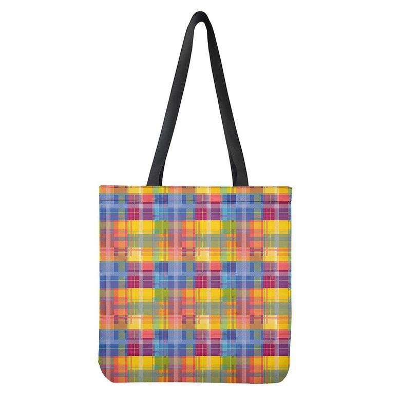 Rainbow Plaid Pattern Print Tote Bag