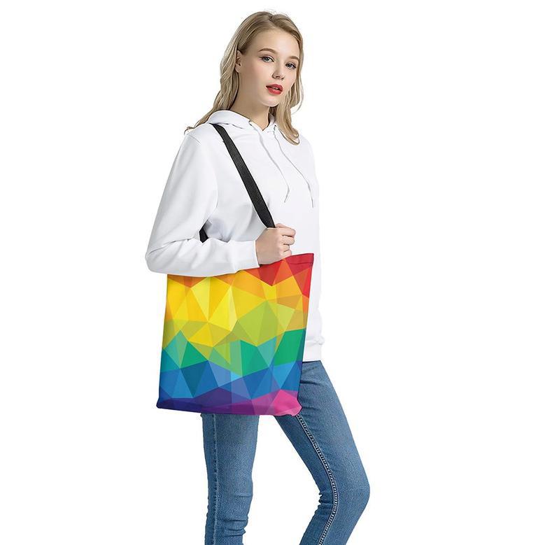 Rainbow Polygonal Geometric Print Tote Bag