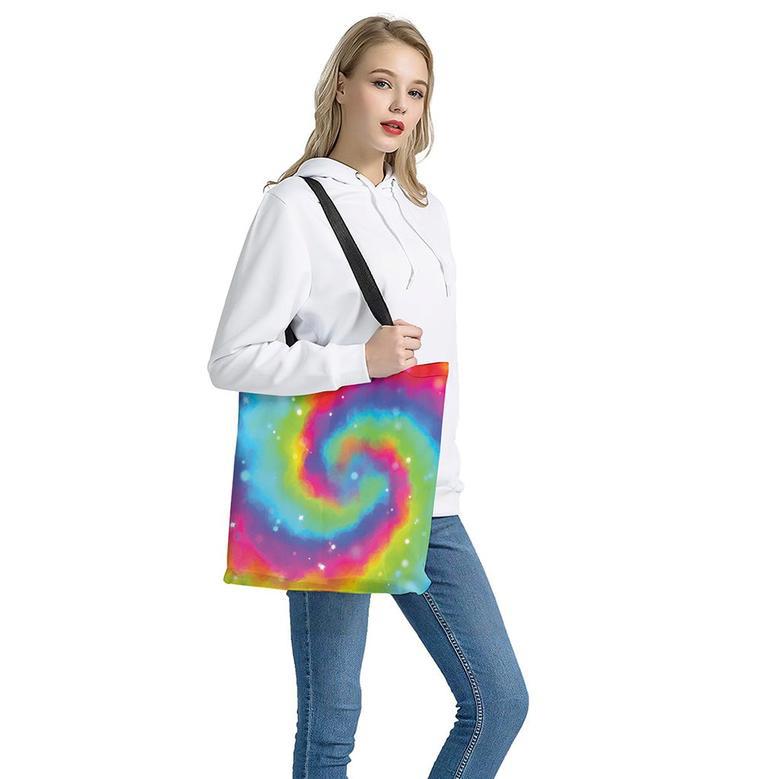 Rainbow Spiral Tie Dye Print Tote Bag