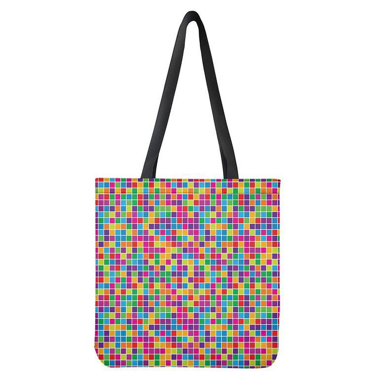 Rainbow Squares Pattern Print Tote Bag