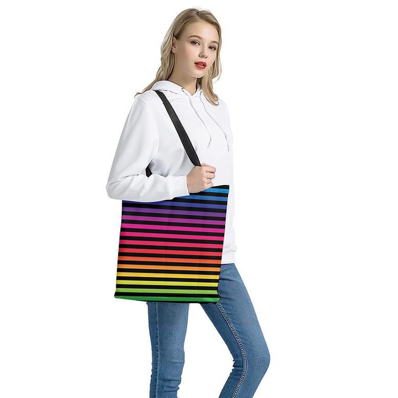 Rainbow Striped Pattern Print Tote Bag