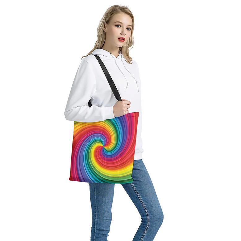 Rainbow Swirl Print Tote Bag