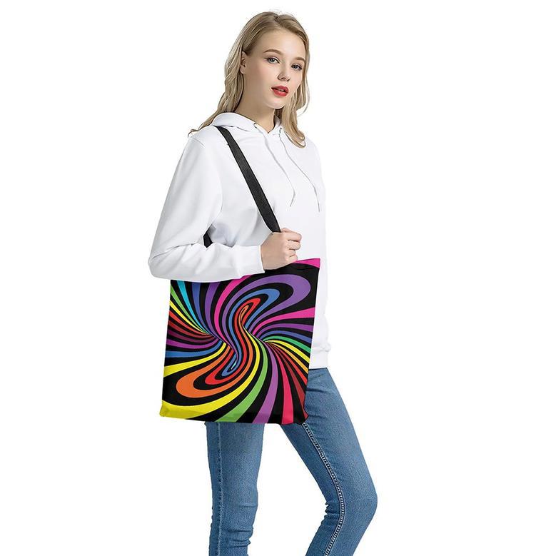 Rainbow Torus Psychedelic Print Tote Bag