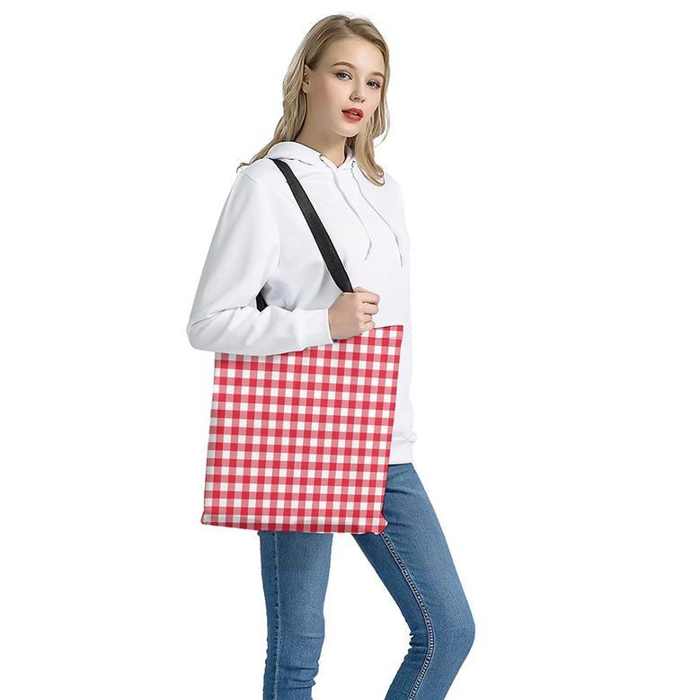 Raspberry Red And White Gingham Print Tote Bag