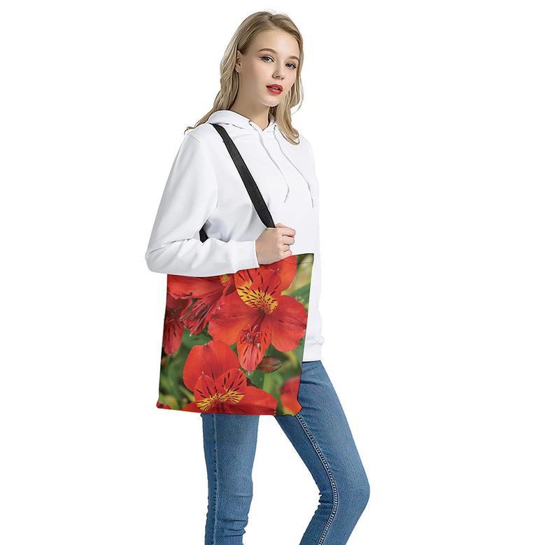 Red Alstroemeria Print Tote Bag