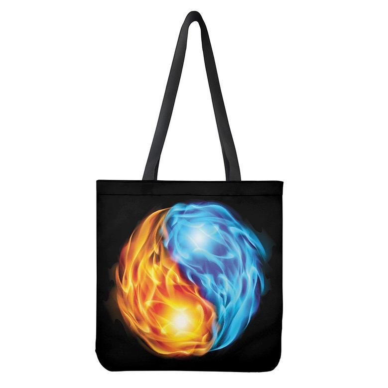 Red And Blue Fire Yin Yang Print Tote Bag