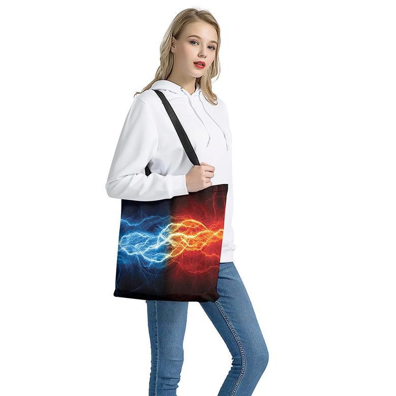 Red And Blue Lightning Print Tote Bag