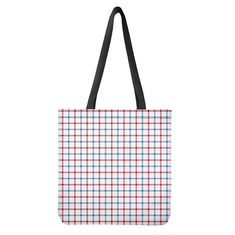 Red And Blue Tattersall Pattern Print Tote Bag