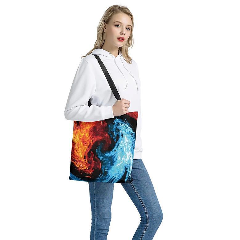 Red And Blue Twin Flame Print Tote Bag