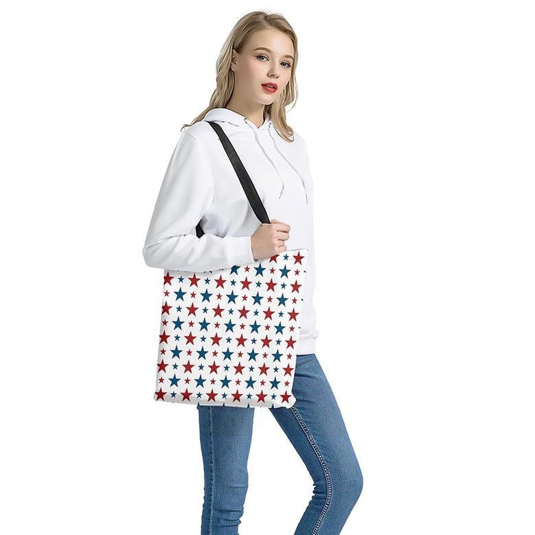 Red And Blue Usa Star Pattern Print Tote Bag