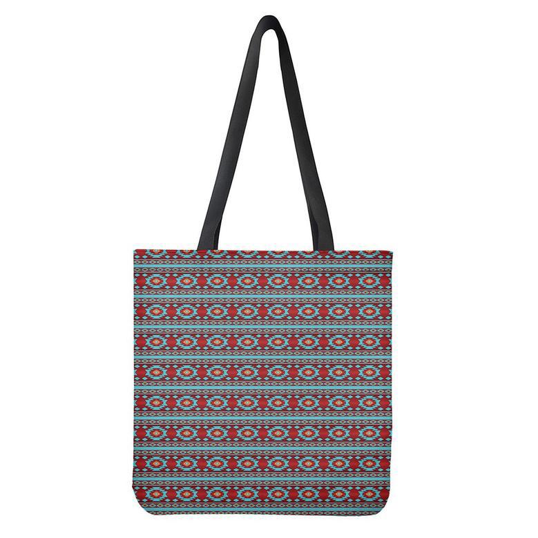 Red And Teal Southwestern Pattern Print Tote Bag