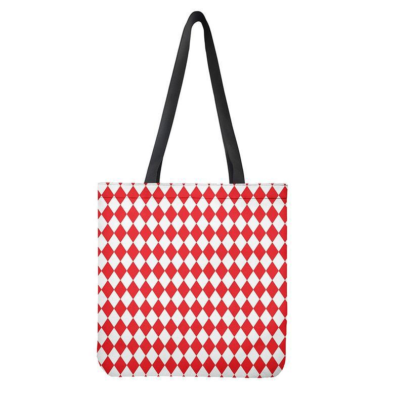 Red And White Harlequin Pattern Print Tote Bag