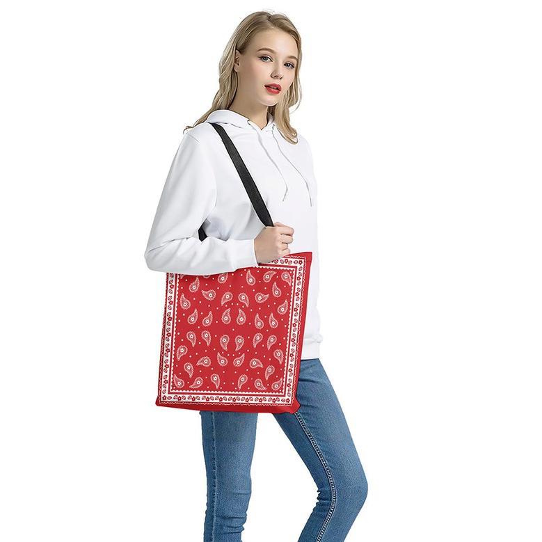 Red And White Paisley Bandana Print Tote Bag