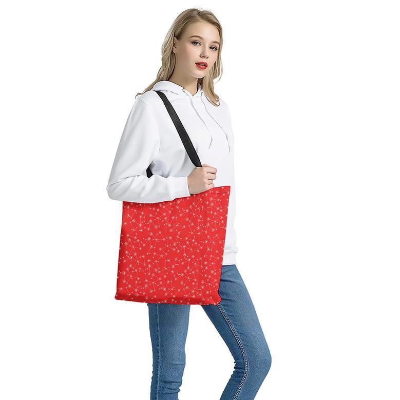 Red And White Snowflake Pattern Print Tote Bag