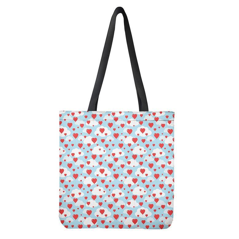 Red Heart Balloon Pattern Print Tote Bag