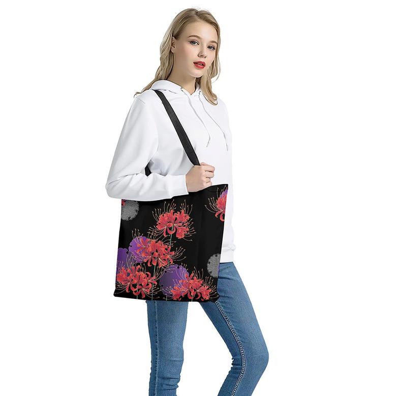 Red Japanese Amaryllis Pattern Print Tote Bag