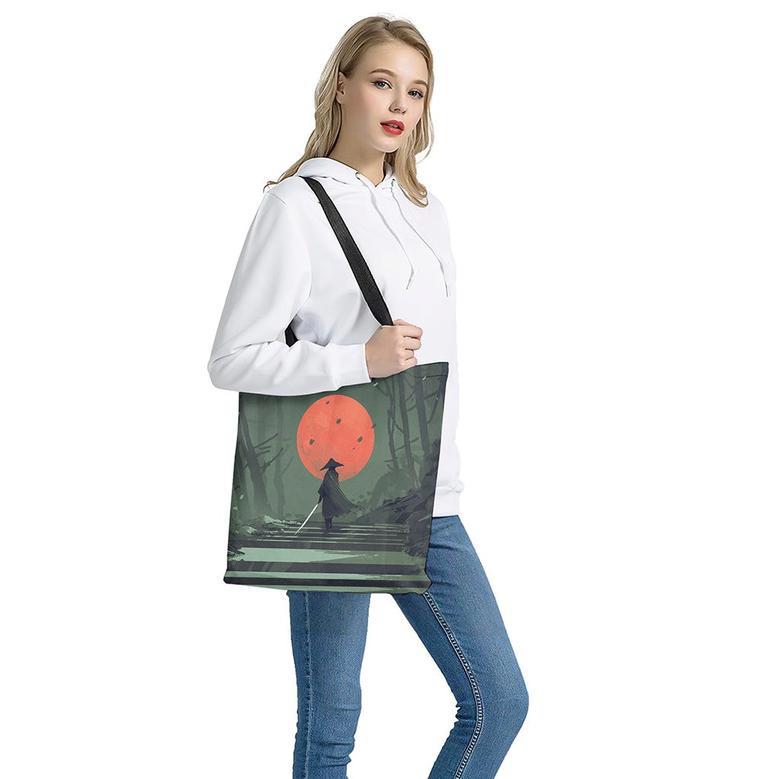 Red Moon Samurai Print Tote Bag