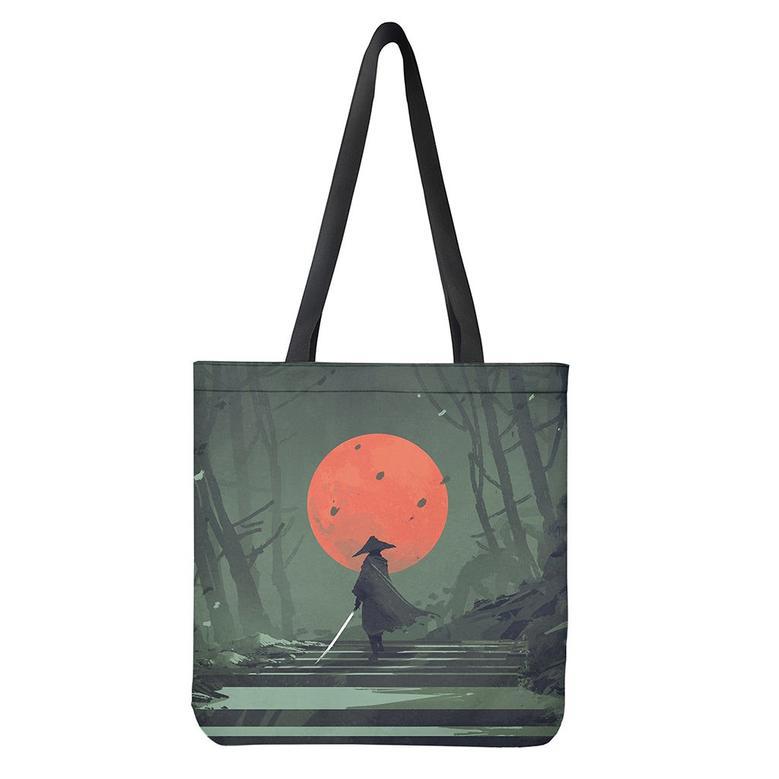 Red Moon Samurai Print Tote Bag