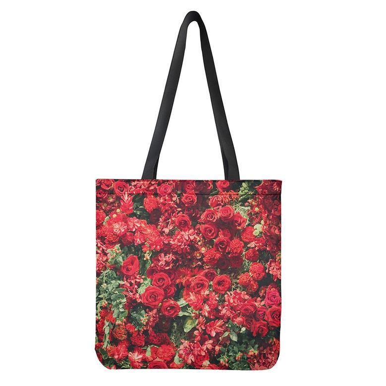 Red Rose Flower Print Tote Bag